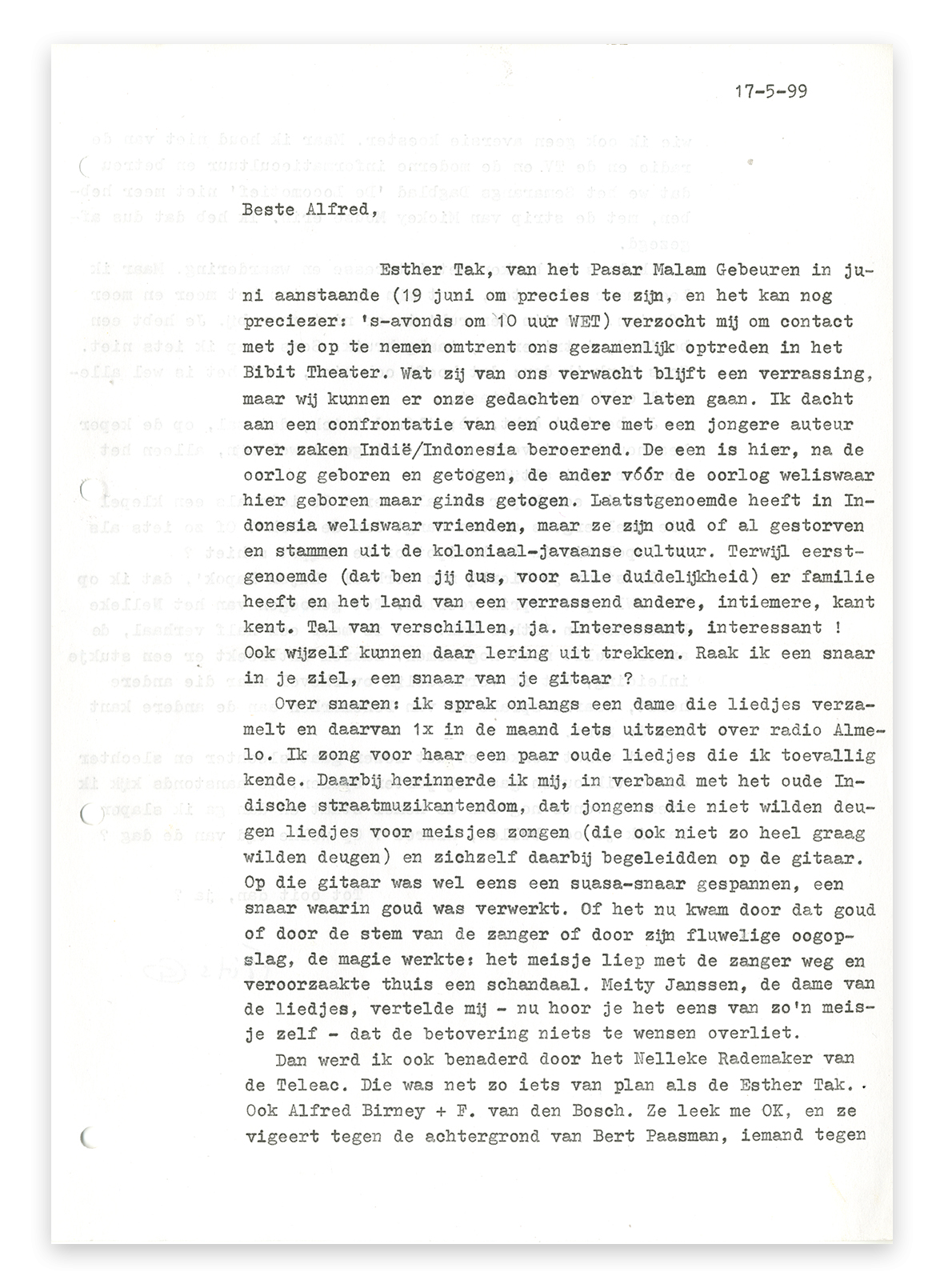 Brief Aan Oom Frits Alfred Birney Over F Van Den Bosch Literatuurmuseum