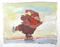 Pippeloentje op het ijs door Harrie Geelen, uit Het beertje Pippeloentje, 1994. Gouache