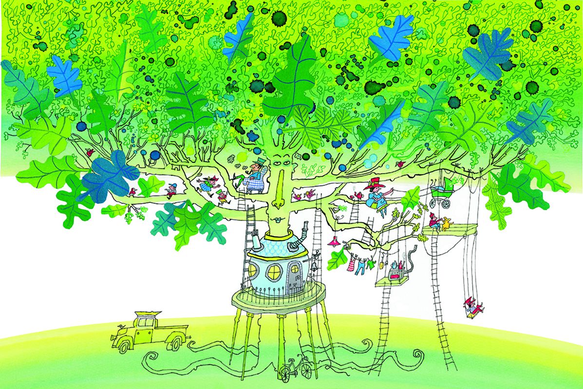 ‘Tante en oom in Laren’ uit Een vijver vol inkt, 2011. Pen en inkt, ecoline, collage