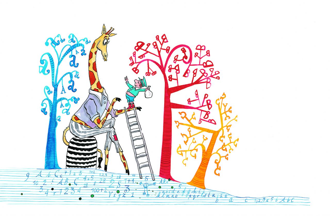 ‘Dikkertje Dap’ door Sieb Posthuma, Een vijver vol inkt, 2011. Pen en inkt, ecoline