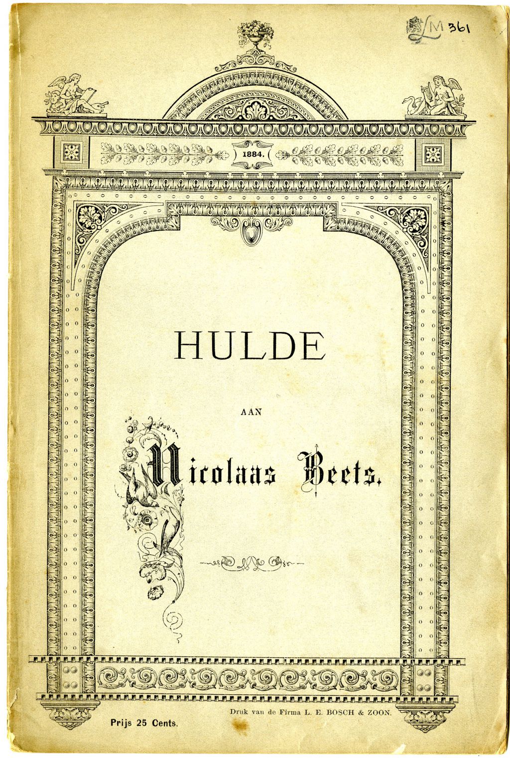 Hulde aan Nicolaas Beets. Muzikale uitvoering, Utrecht, 13 September 1884, te half 3 ure in de Parkzaal van Tivoli. Utrecht: Bosch, 1884. Tekstboekje met de namen van alle medewerkenden en de teksten van de gezongen liederen.
