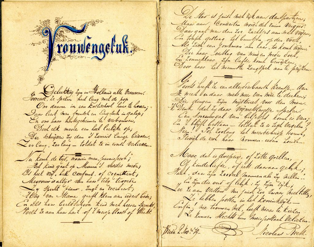 Op 2 november 1879 gedateerde bijdrage van Beets aan het poesiealbum van Alberdina Kempers, 1876-1884