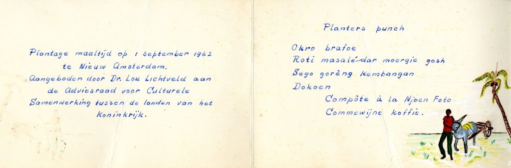 Plantagemaaltijd, 1 september 1962
