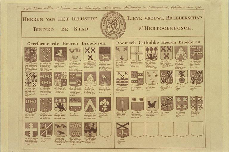 Wapens van gereformeerde en katholieke leden van de broederschap