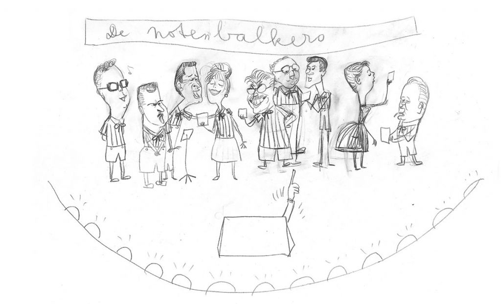 Collega’s van de Toonder Studio (omstreeks 1957). V.l.n.r. Frits Godhelp, Ton Beek, Richard Klokkers, Anke de Boer, Wim Lensen, Ten Hoopen, Thé Tjong-Khing, Marijke Brouwer en Cees van der Weert