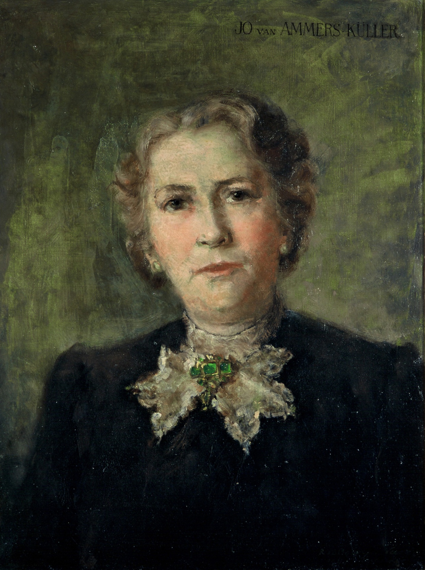 De afbeelding toont een kunstzinnig portret van Jo van Ammers-Küller. Gemaakt door: Rie de Balbian Verster-Bolderheij  