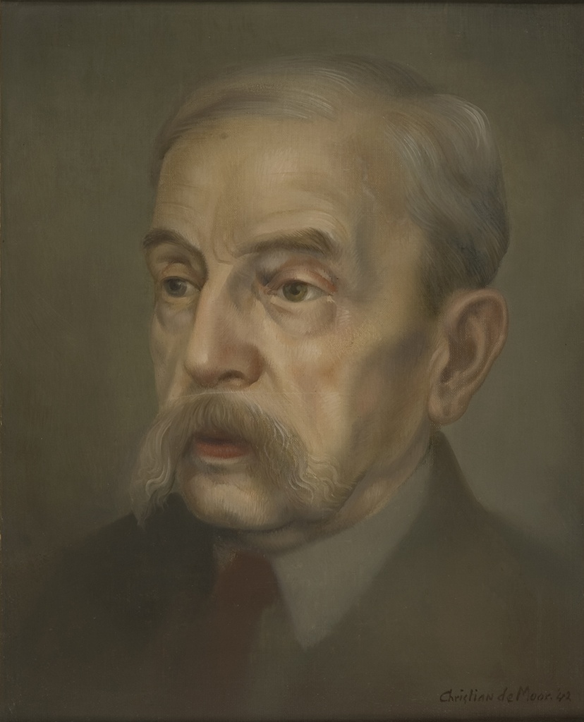 De afbeelding toont een kunstzinnig portret van P.C. Boutens. Gemaakt door: Chris de Moor 