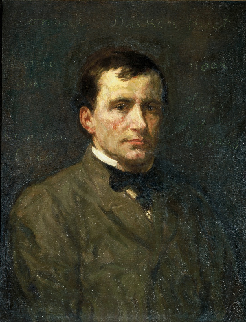 De afbeelding toont een kunstzinnig portret van Conrad Busken Huet. Gemaakt door: Coen van Oven