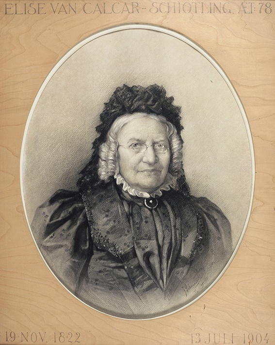 De afbeelding toont een kunstzinnig portret van Elise van Calcar. Gemaakt door: J.H.  Sikemeier 