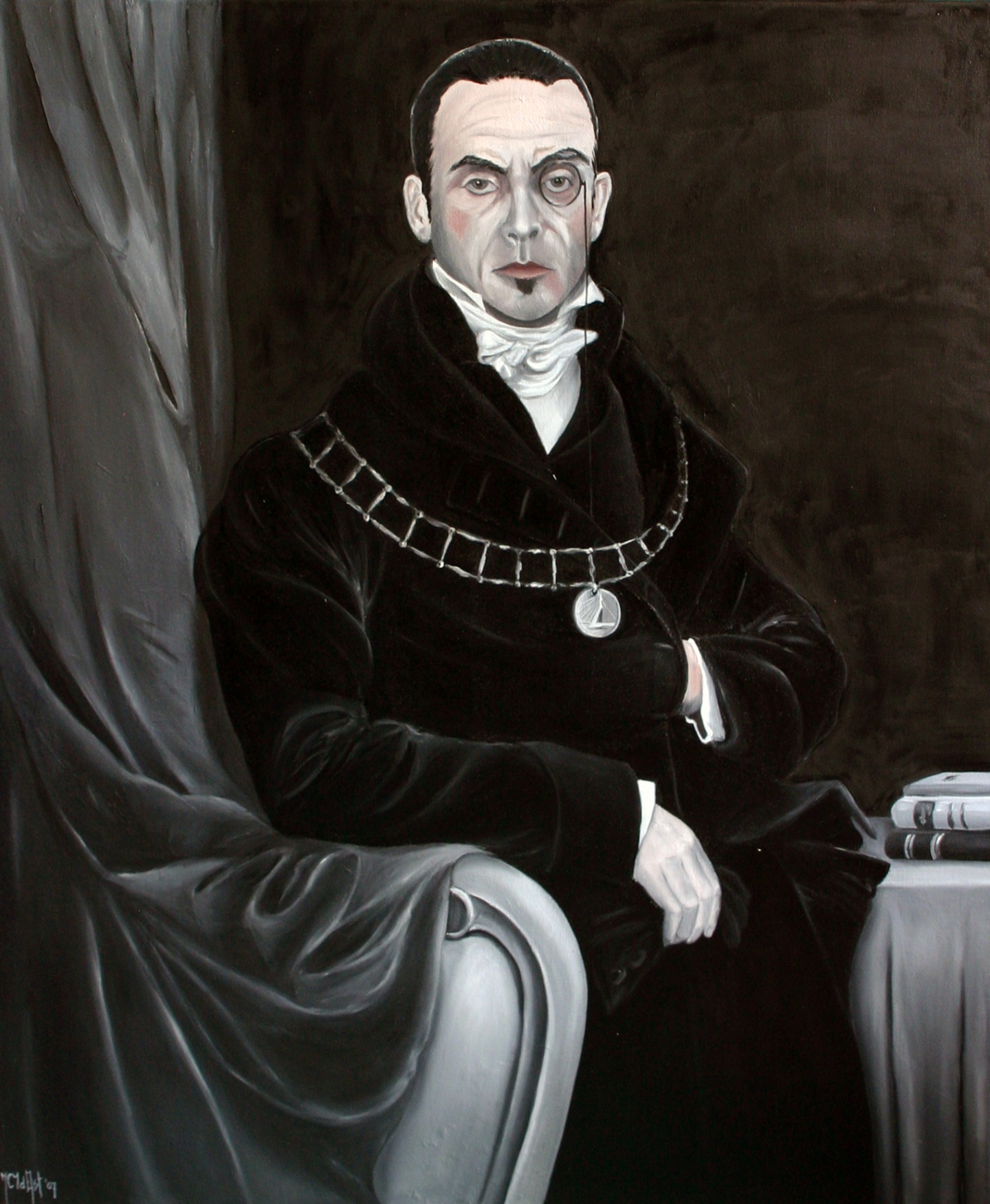 De afbeelding toont een kunstzinnig portret van Jules Deelder - Nachtburgemeester van Rotterdam. Gemaakt door: J.C. van der Elst 