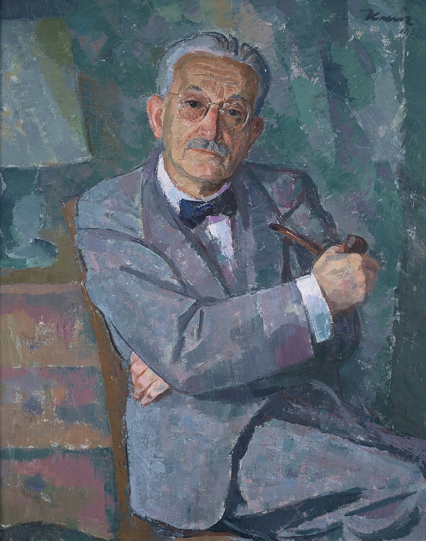 De afbeelding toont een kunstzinnig portret van J. Greshoff . Gemaakt door: Alfred  Krenz 