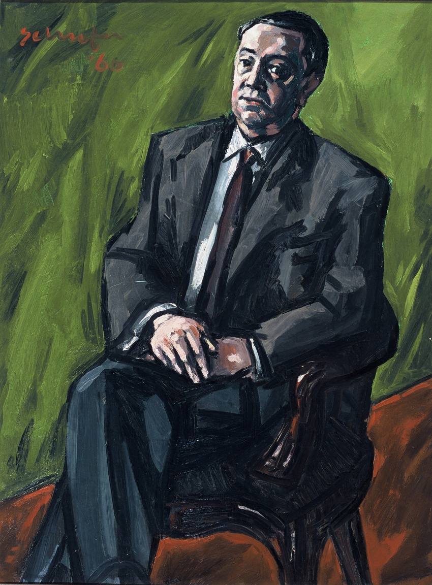 De afbeelding toont een kunstzinnig portret van Jacques den Haan . Gemaakt door: Willem  Schrofer 