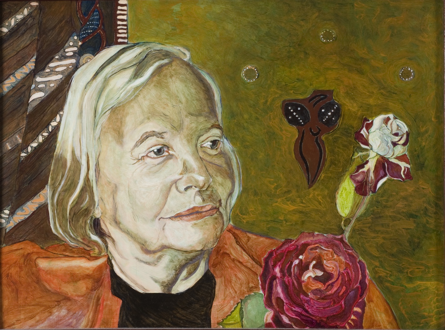 De afbeelding toont een kunstzinnig portret van Hella S. Haasse. Gemaakt door: Vincent Rijnbende