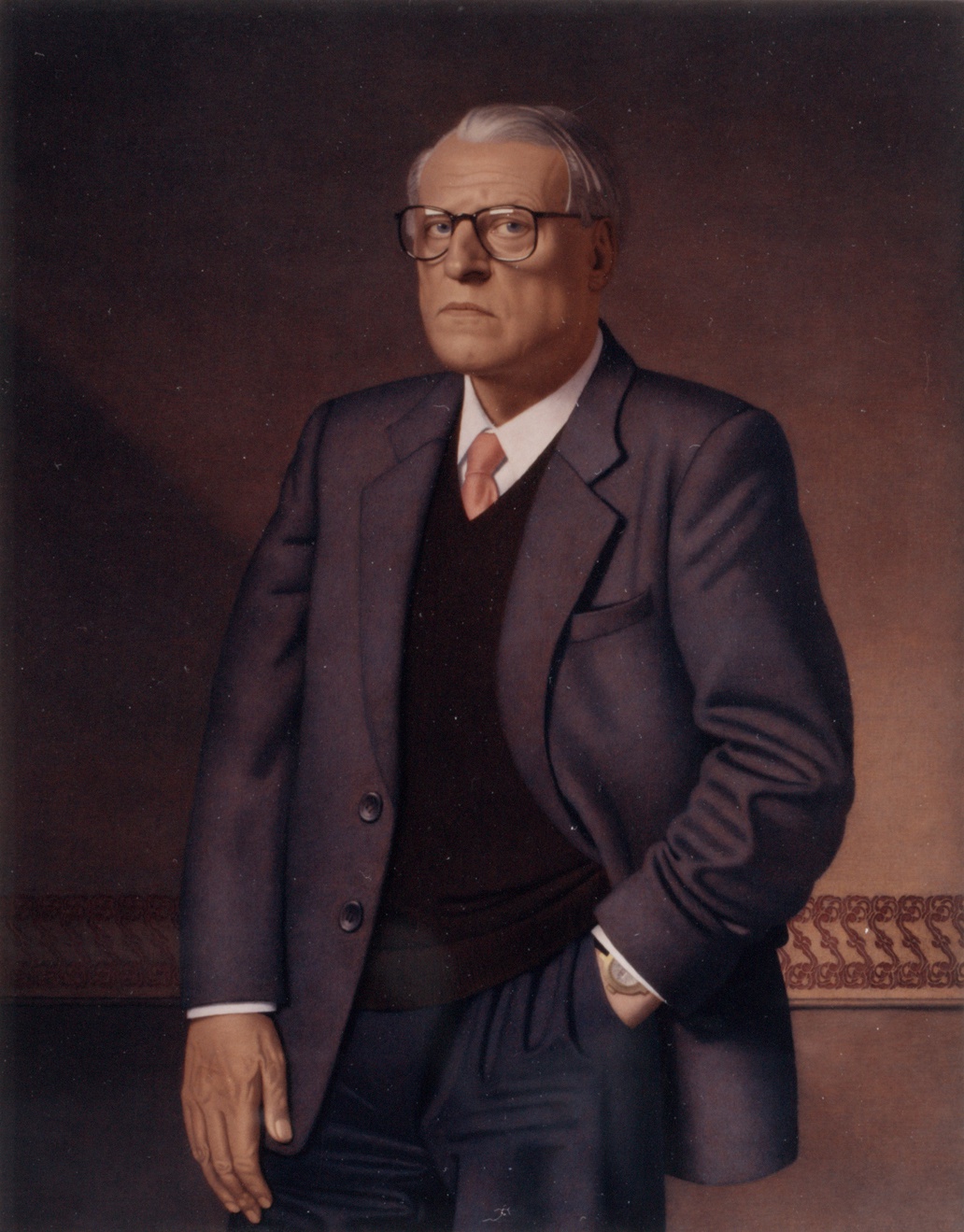 De afbeelding toont een kunstzinnig portret van Willem Frederik Hermans. Gemaakt door:  Erik van Straten