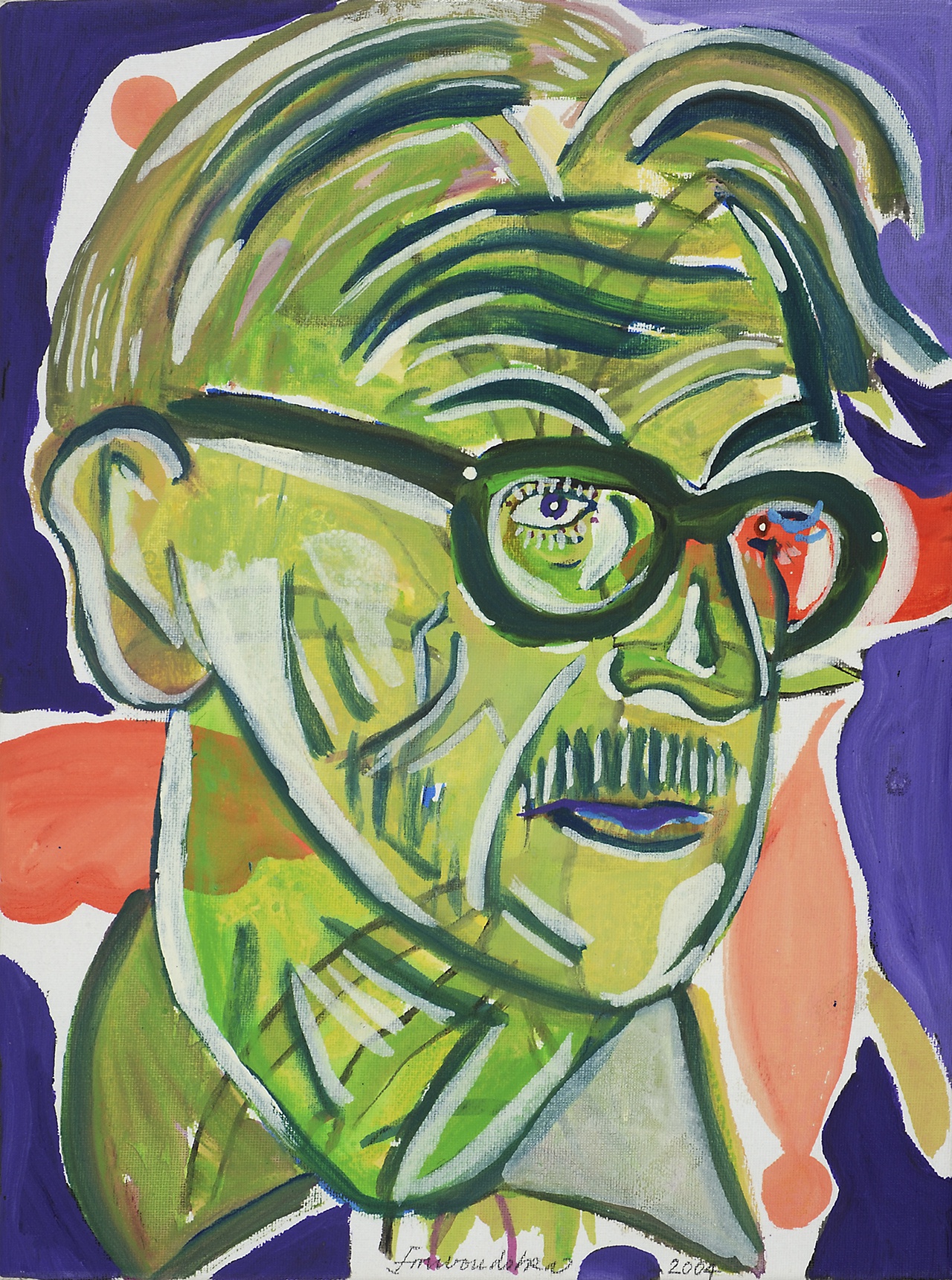 De afbeelding toont een kunstzinnig portret van F.B. Hotz. Gemaakt door: Frits Woudstra