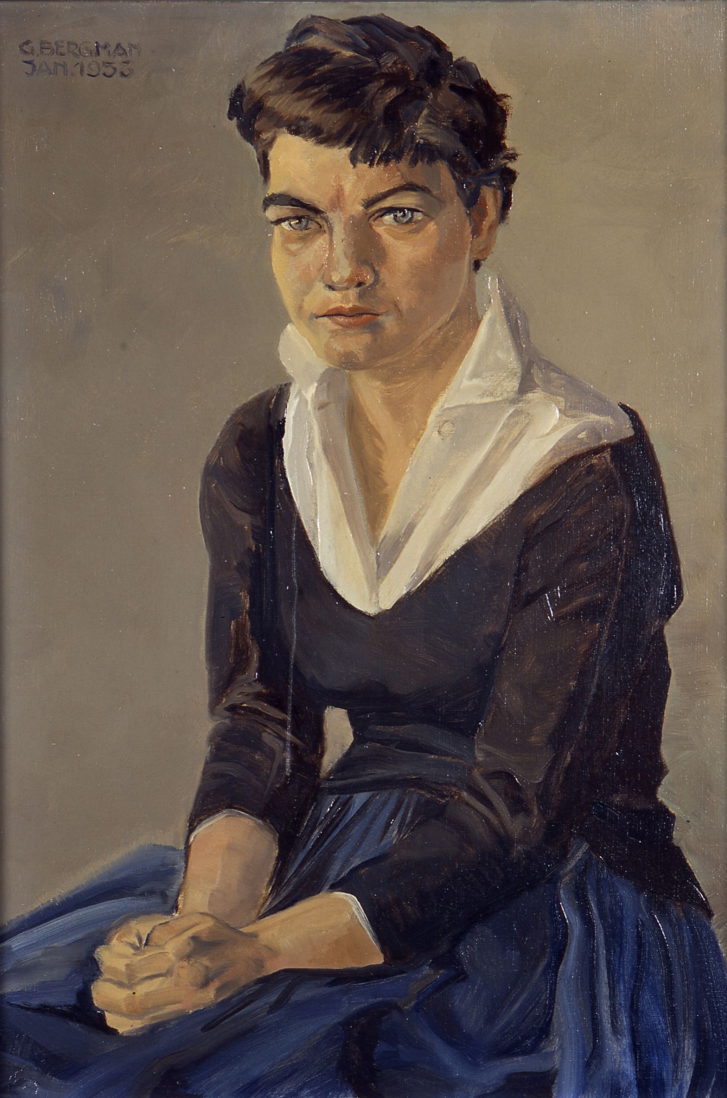 De afbeelding toont een kunstzinnig portret van Marijke Höweler. Gemaakt door: G. Bergman