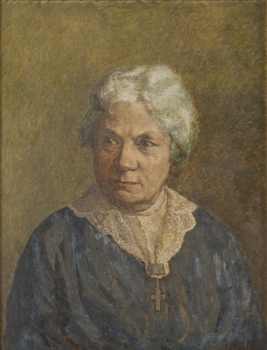 De afbeelding toont een kunstzinnig portret van Nellie van Kol . Gemaakt door: C.A.F.  