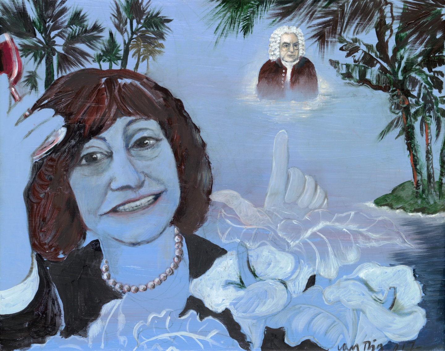 De afbeelding toont een kunstzinnig portret van Lisette Lewin - Bach onder de Palmen. Gemaakt door: Willeke van   Tijn
