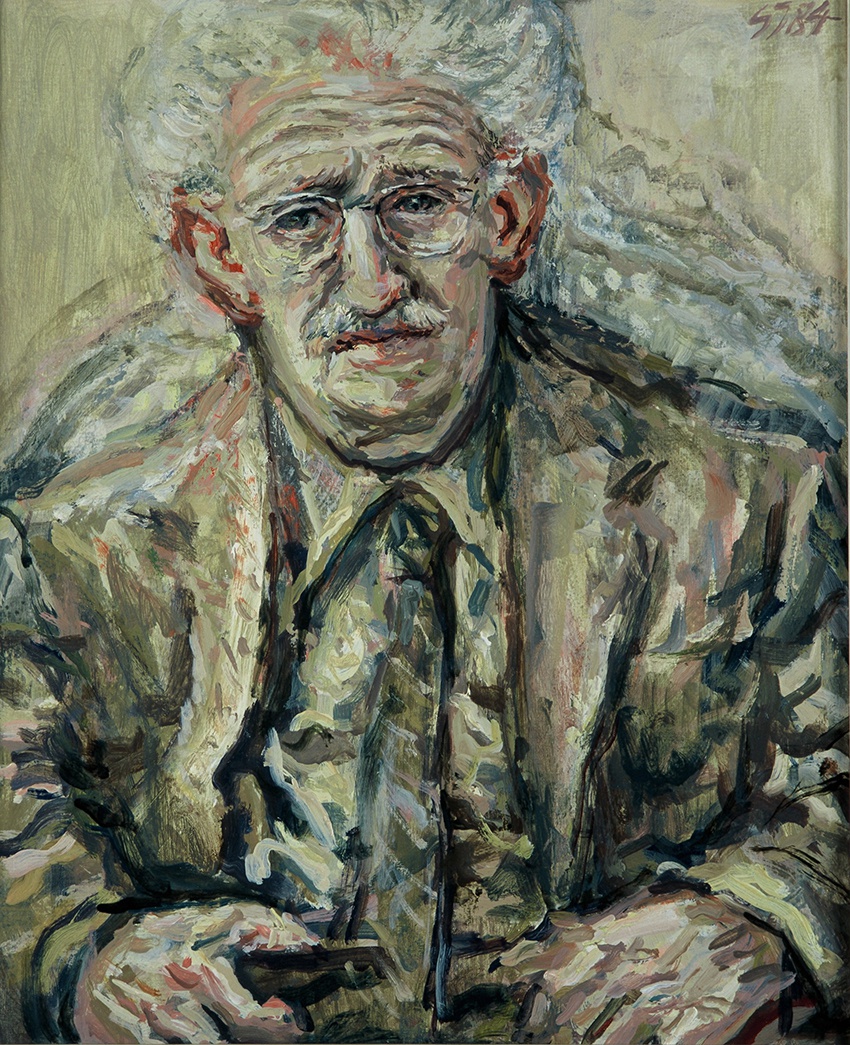 De afbeelding toont een kunstzinnig portret van Maurits Mok. Gemaakt door: Geertjan van Meurs