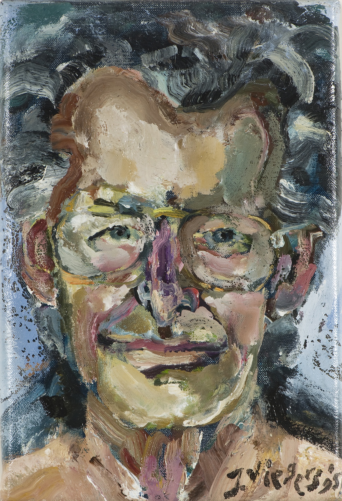 De afbeelding toont een kunstzinnig portret van Harry Mulisch. Gemaakt door: Janneke  Viegers 
