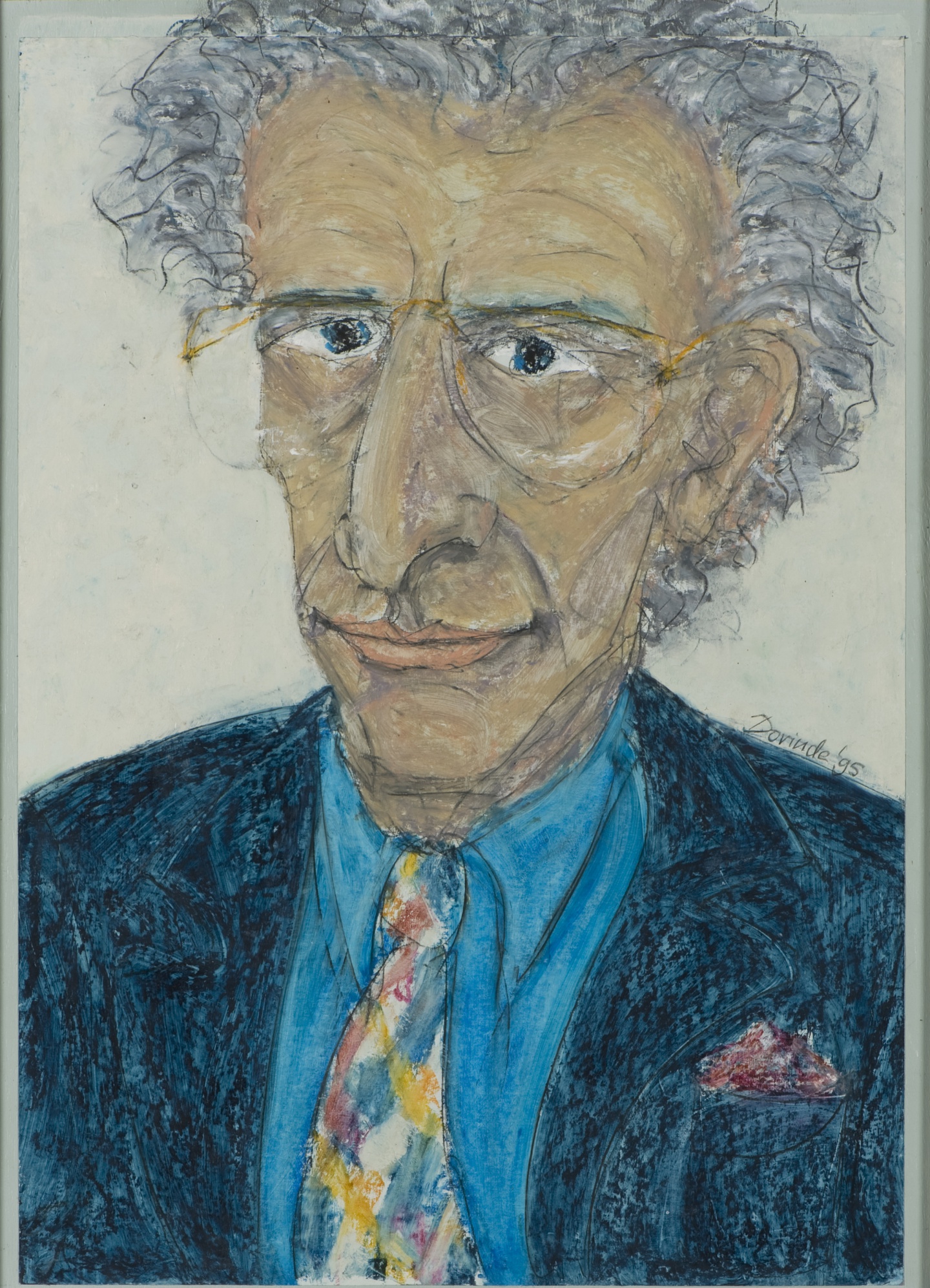 De afbeelding toont een kunstzinnig portret van Harry Mulisch. Gemaakt door: Dorinde van Oort