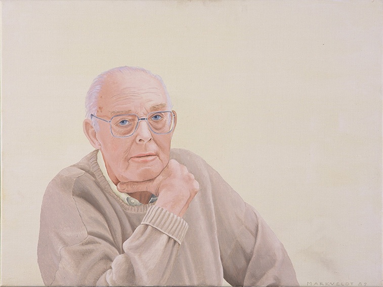 De afbeelding toont een kunstzinnig portret van Rob Nieuwenhuys. Gemaakt door: Hans  Markveldt 