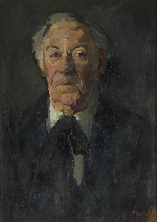 De afbeelding toont een kunstzinnig portret van  G.A. van Oorschot. Gemaakt door: Hans  Bayens