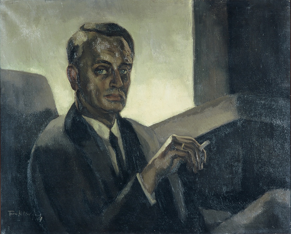 De afbeelding toont een kunstzinnig portret van Albert Plasschaert. Gemaakt door: Toon  Kelder 