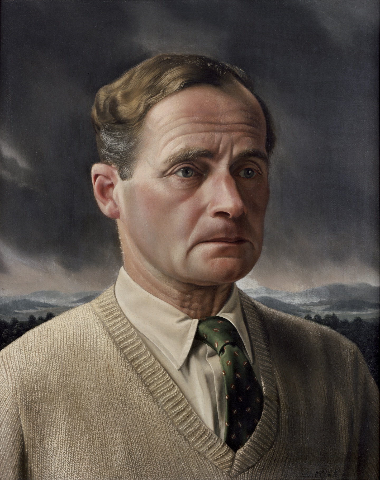 De afbeelding toont een kunstzinnig portret van A. Roland Holst. Gemaakt door: Carel Willink
