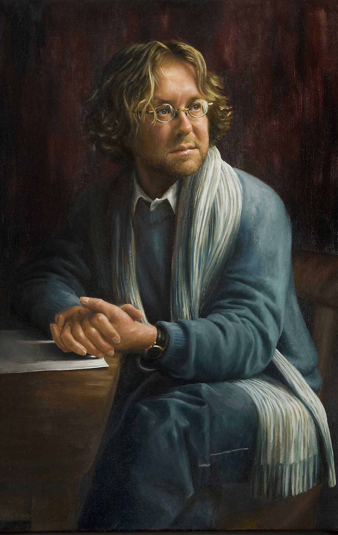 De afbeelding toont een kunstzinnig portret van Thomas Rosenboom . Gemaakt door: Judith  Lansink 
