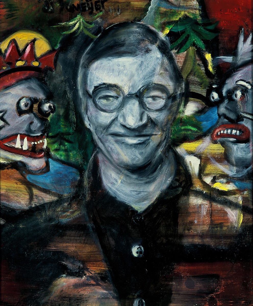 De afbeelding toont een kunstzinnig portret van F. Springer. Gemaakt door: Martin Meijer 