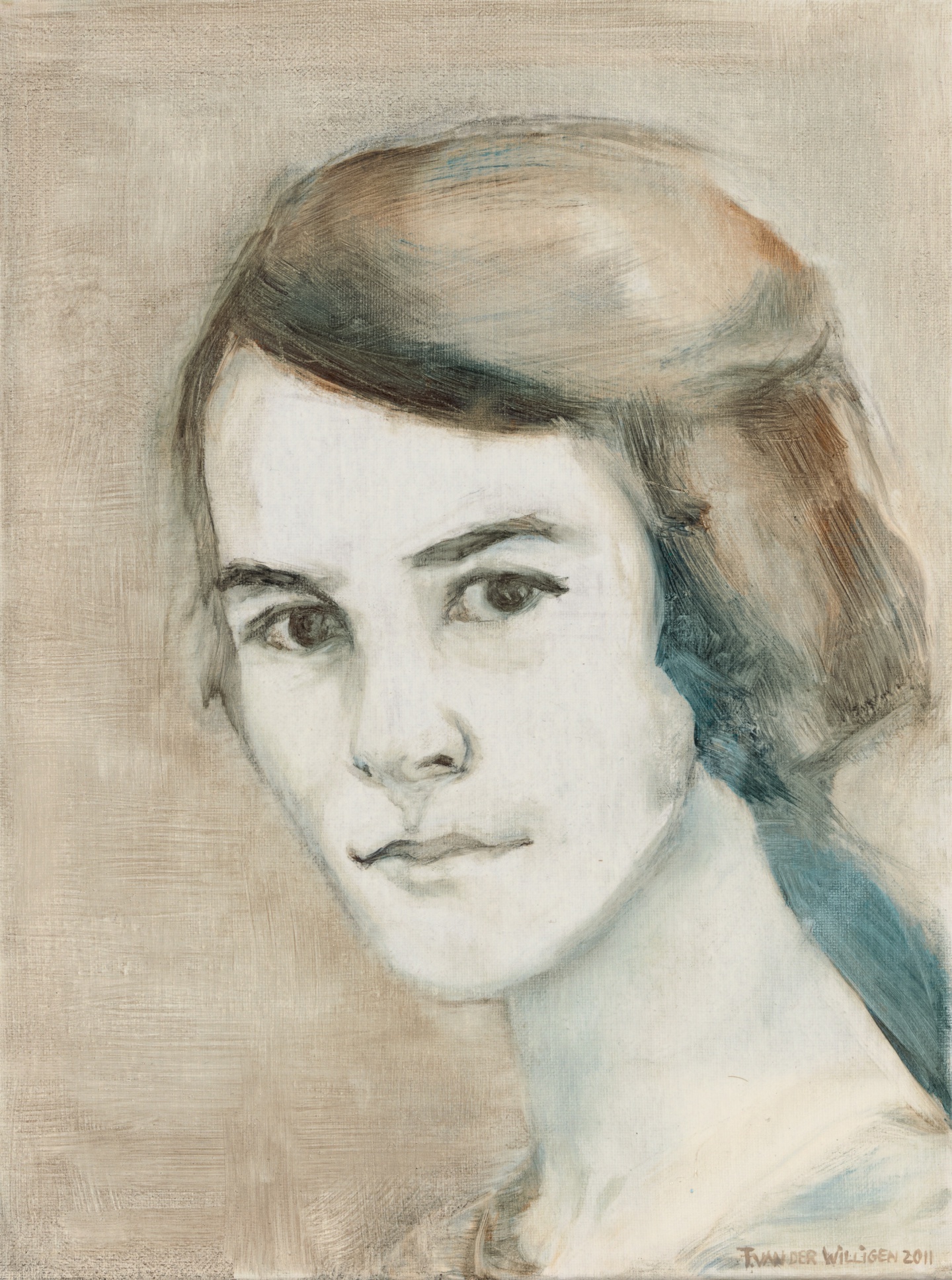 De afbeelding toont een kunstzinnig portret van M. Vasalis. Gemaakt door: Theresa de Bruijne 