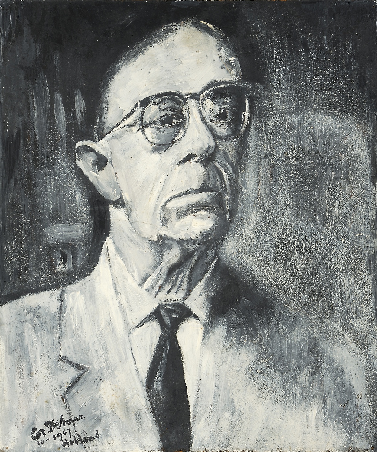 De afbeelding toont een kunstzinnig portret van Victor E. van Vriesland . Gemaakt door: Cor  Detmar
