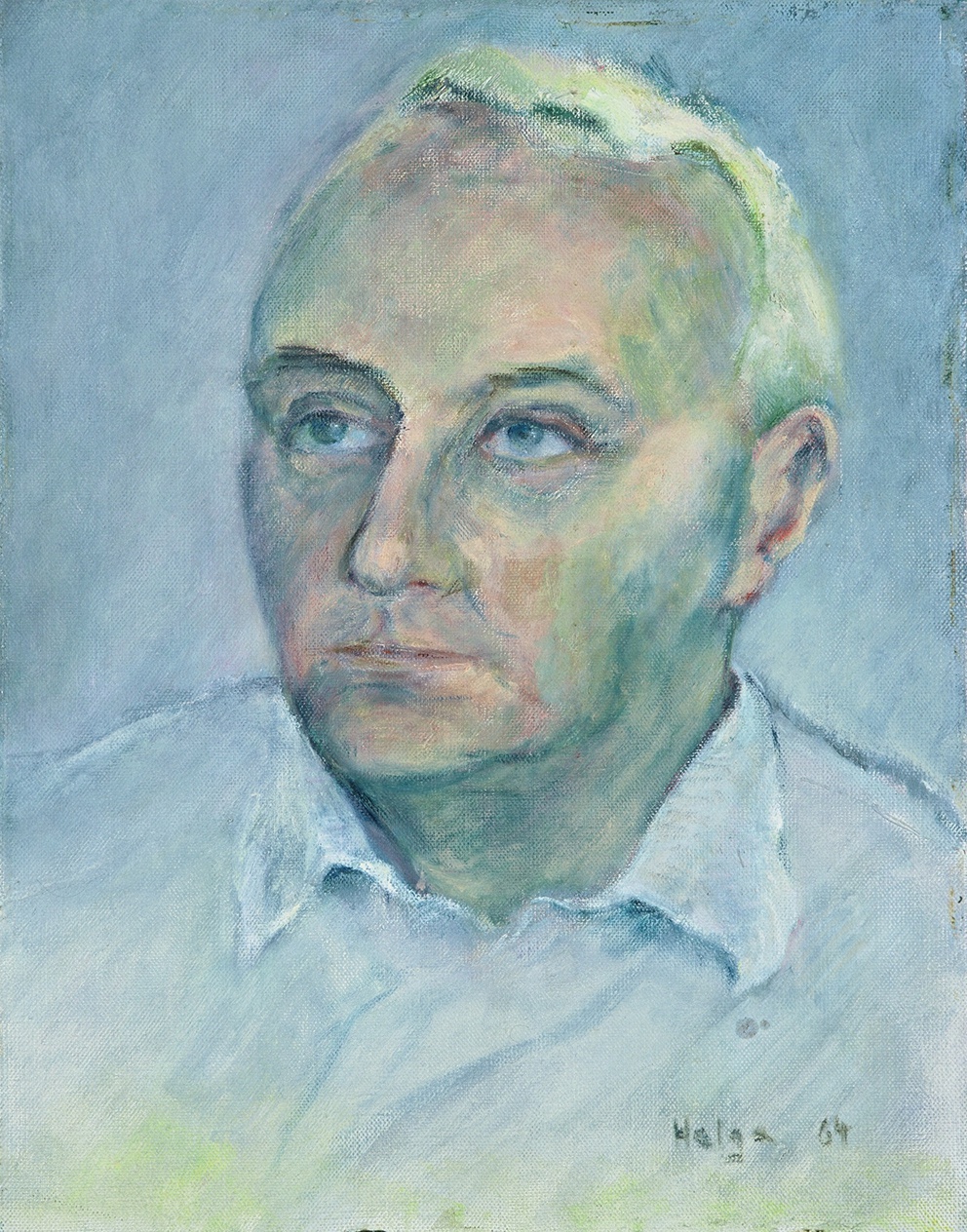 De afbeelding toont een kunstzinnig portret van Aar van de Werfhorst. Gemaakt door: Helga Schussheim-Assuschkewitsch