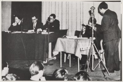 Het ‘proces’ met v.l.n.r. P.G. Prins, Jaap Buys jr., Jacques den Haan, Johan van der Woude en Albert Helman