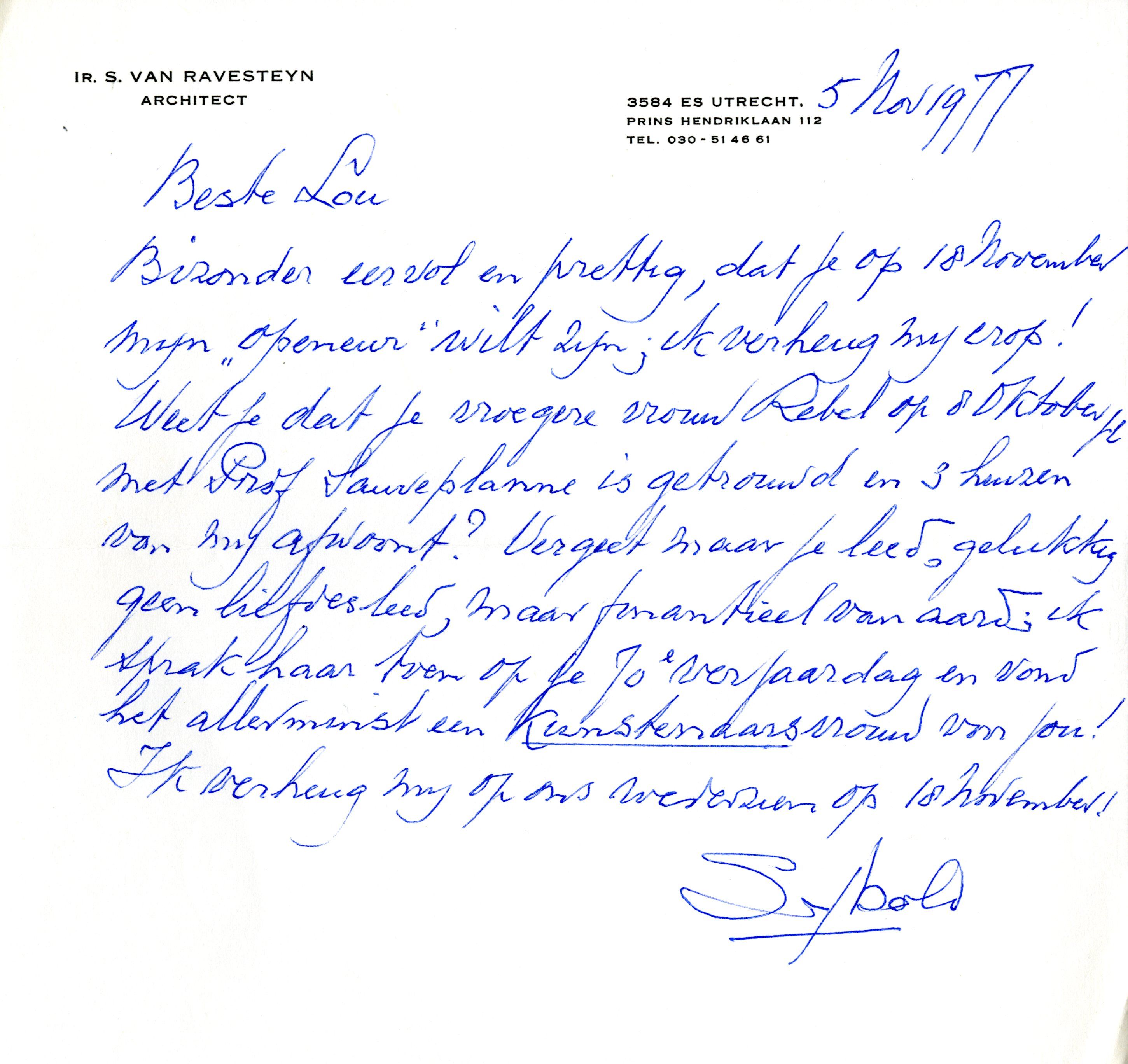 Brief van Sybold van Ravesteyn. 5 november 1977
