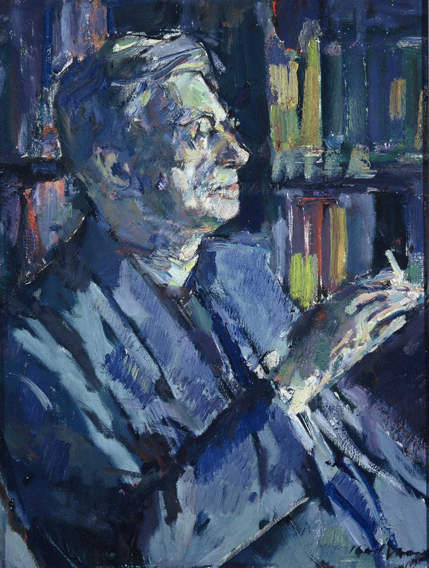 De afbeelding toont een kunstzinnig portret van Dirk Coster. Gemaakt door: Kees Verwey