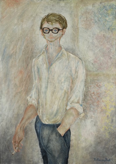 Deze afbeelding toont een kunstzinnig portret van Remco Campert.