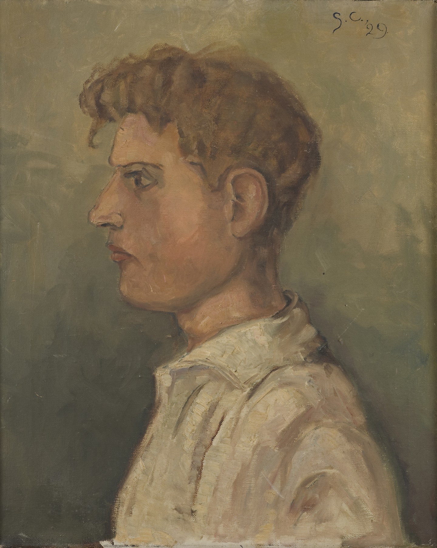 De afbeelding toont een kunstzinnig portret van Zelfportret. Gemaakt door: S. Carmiggelt