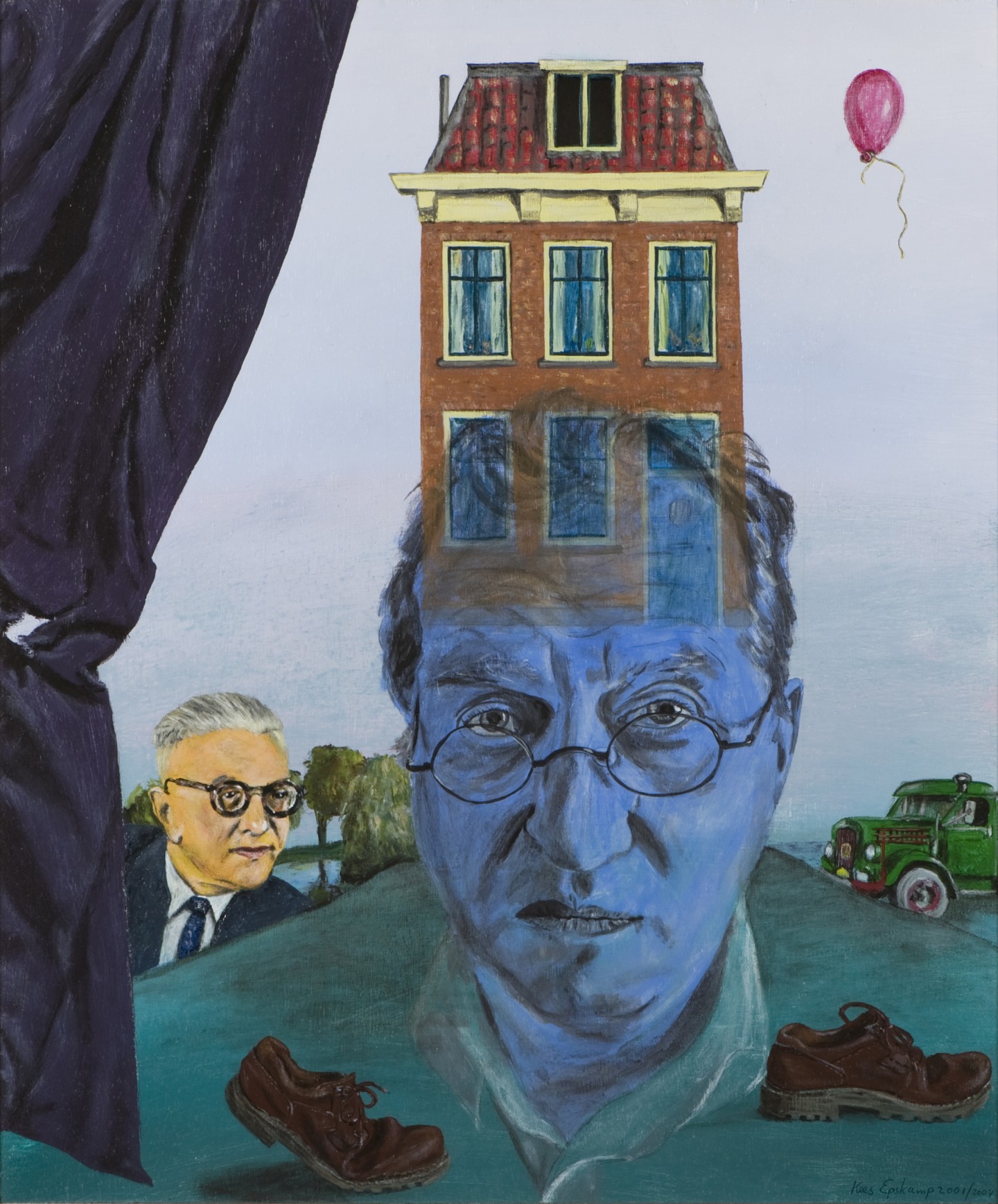 De afbeelding toont een kunstzinnig portret van Gerrit Achterberg verschijnt in een gedicht van Gerrit Komrij . Gemaakt door: Kees Epskamp