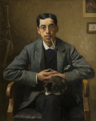 Deze afbeelding toont een kunstzinnig portret van A. Aletrino.