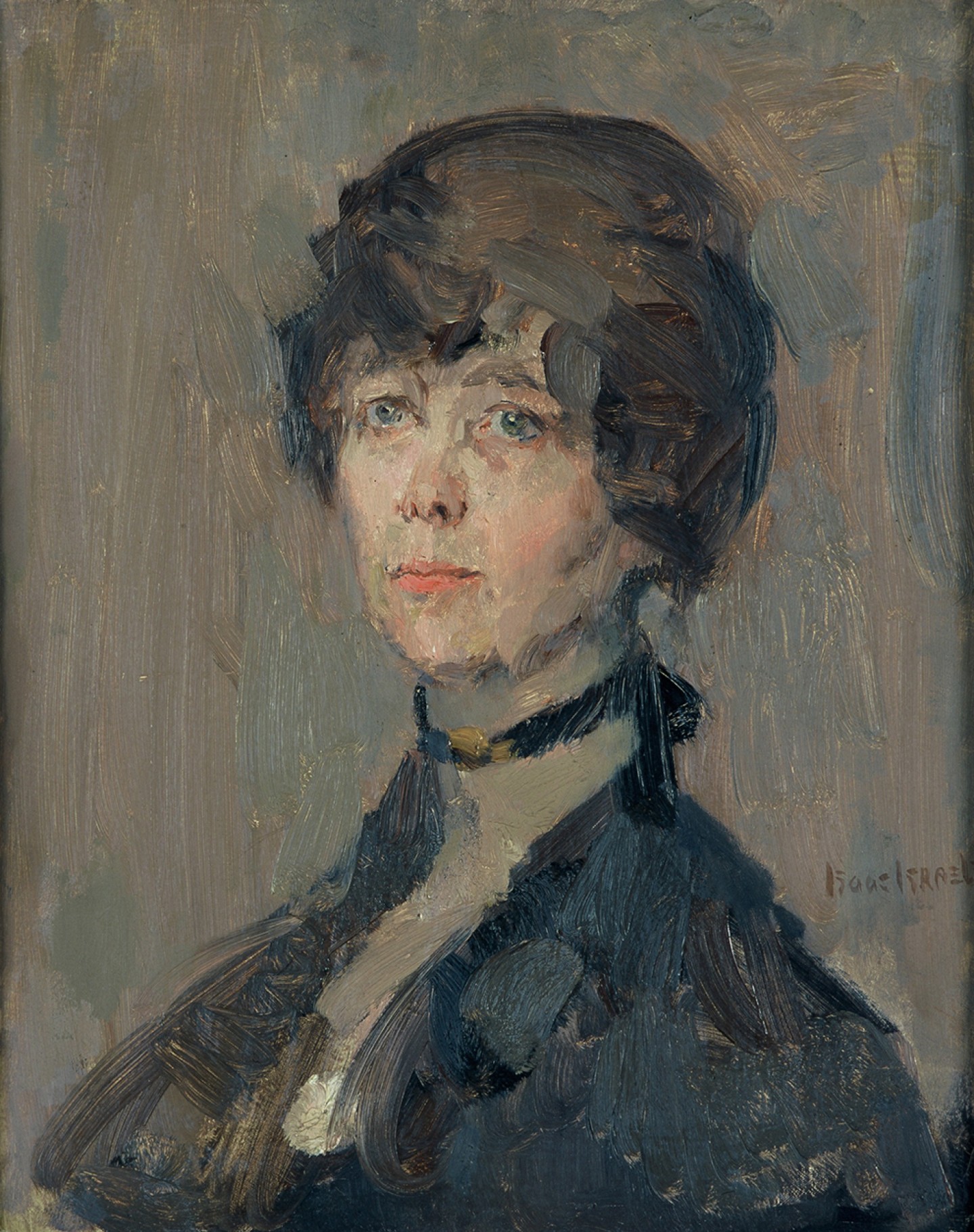 De afbeelding toont een kunstzinnig portret van Ina Boudier-Bakker. Gemaakt door: Isaac Israels