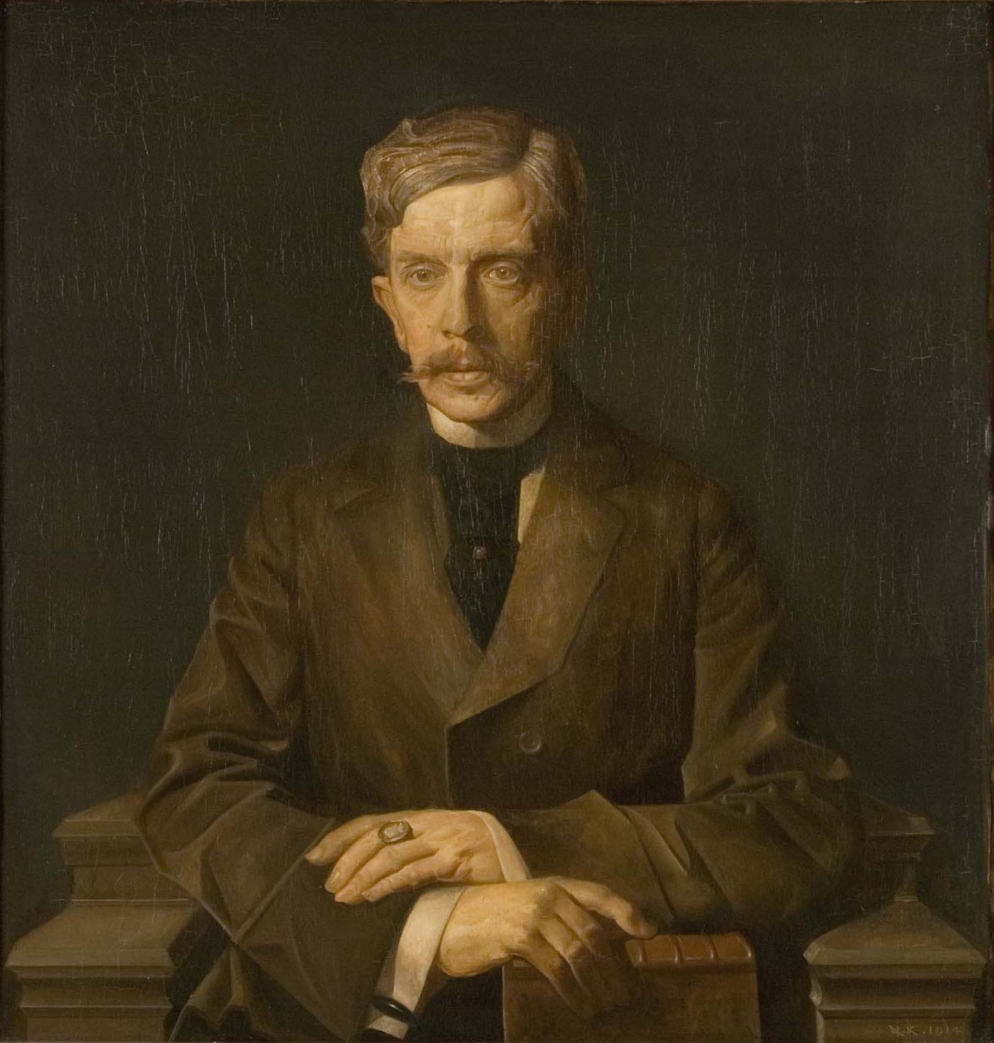 De afbeelding toont een kunstzinnig portret van P.C. Boutens . Gemaakt door: Willem A. van Konijnenburg