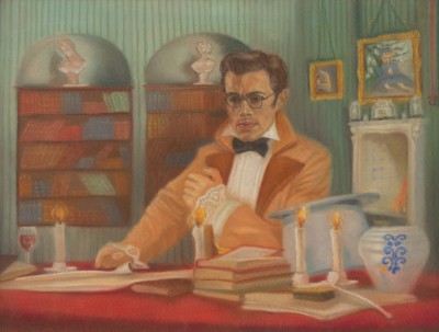 Deze afbeelding toont een kunstzinnig portret van Godfried Bomans.