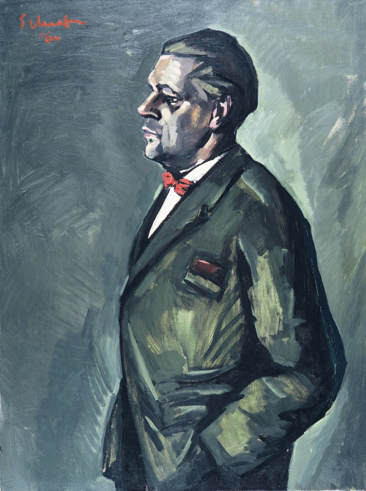 De afbeelding toont een kunstzinnig portret van Gerrit Borgers. Gemaakt door: Willem Schrofer