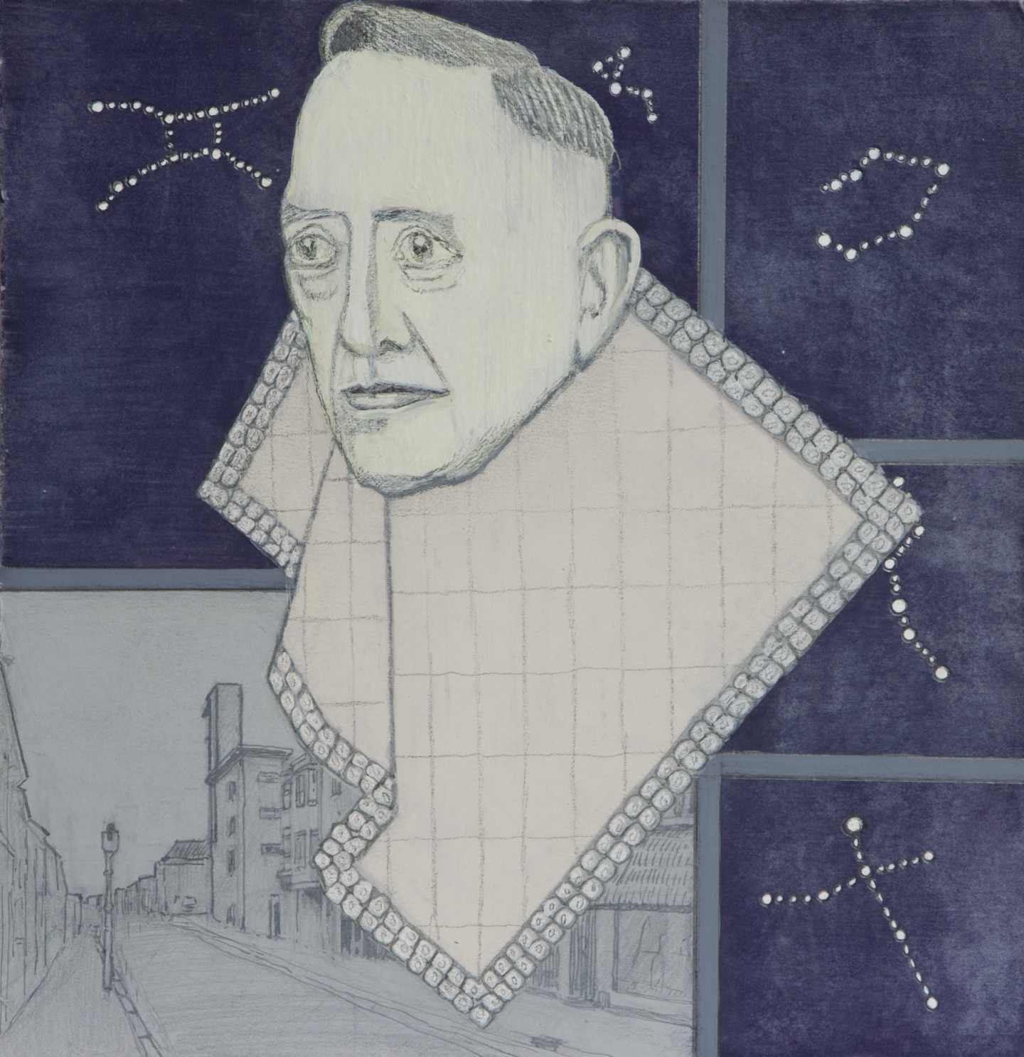 De afbeelding toont een kunstzinnig portret van F. Bordewijk. Gemaakt door: Diederik Gerlach 