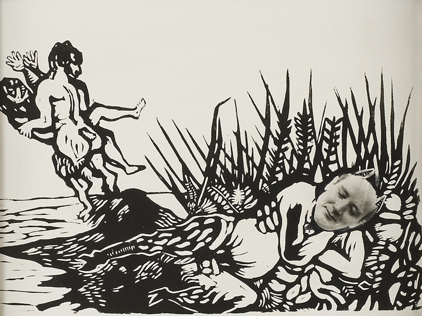 De afbeelding toont een kunstzinnig portret van Hans Berghuis. Gemaakt door: Aad de  Haas