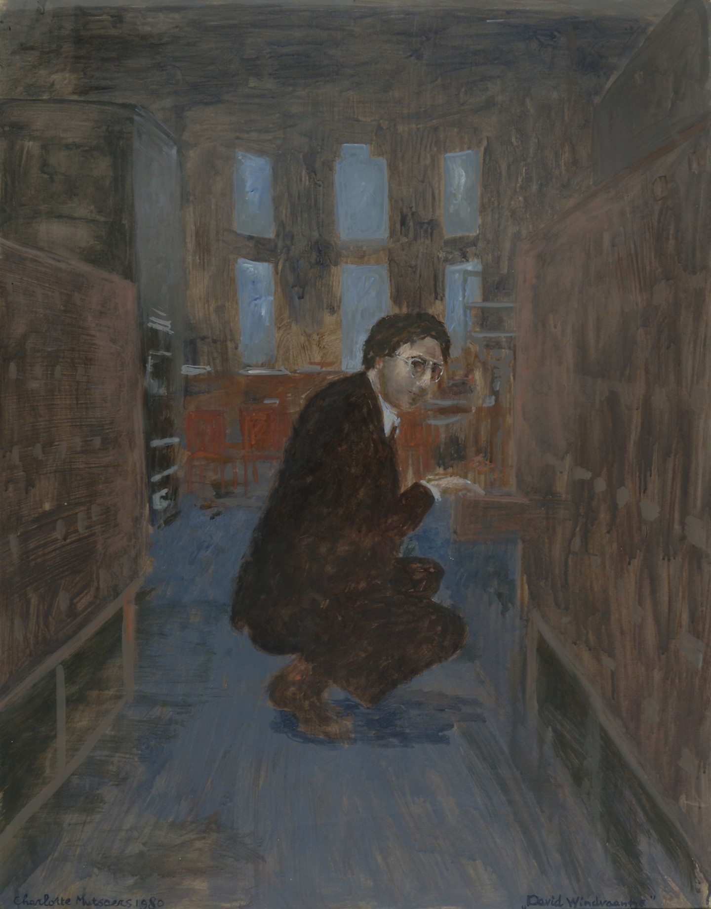 De afbeelding toont een kunstzinnig portret van J.M.A. Biesheuvel - David Windvaantje. Gemaakt door: Charlotte  Mutsaers