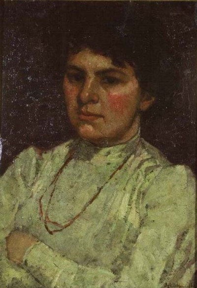 Deze afbeelding toont een kunstzinnig portret van Carry van Bruggen.