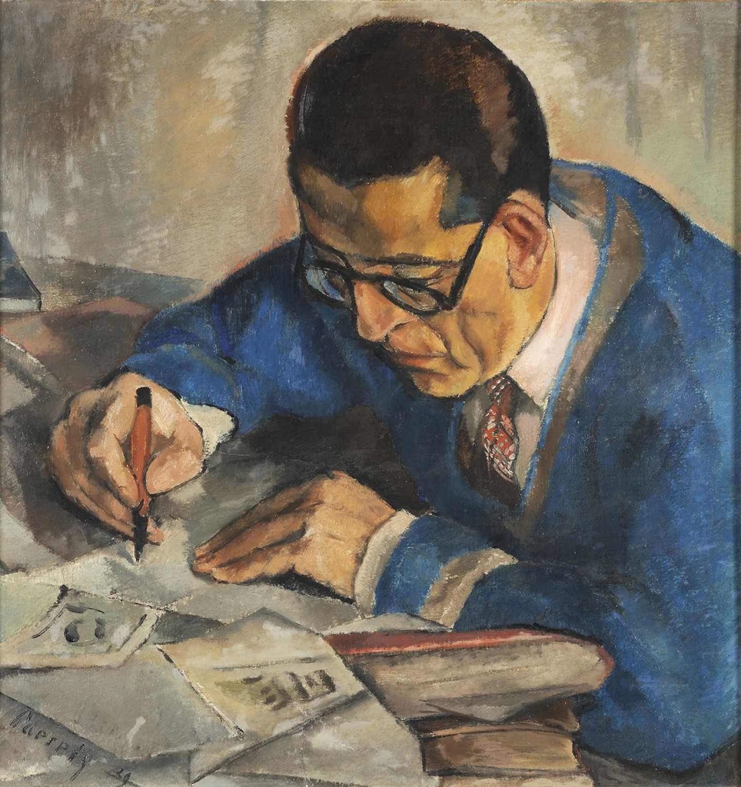 De afbeelding toont een kunstzinnig portret van J. Greshoff . Gemaakt door: Willem  Paerels 